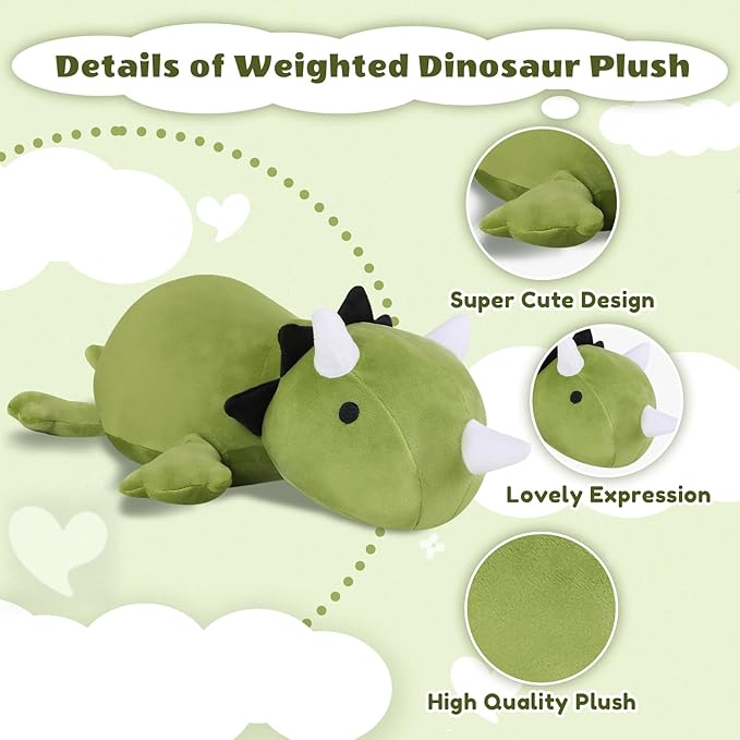 Weighted Dinosaur Stuffed Animals, Cute Weighted Dino Plush, Soft Stuffed Weighted Plushie Pillow Gifts for Girls Boys(13.8" 1.6Lbs)