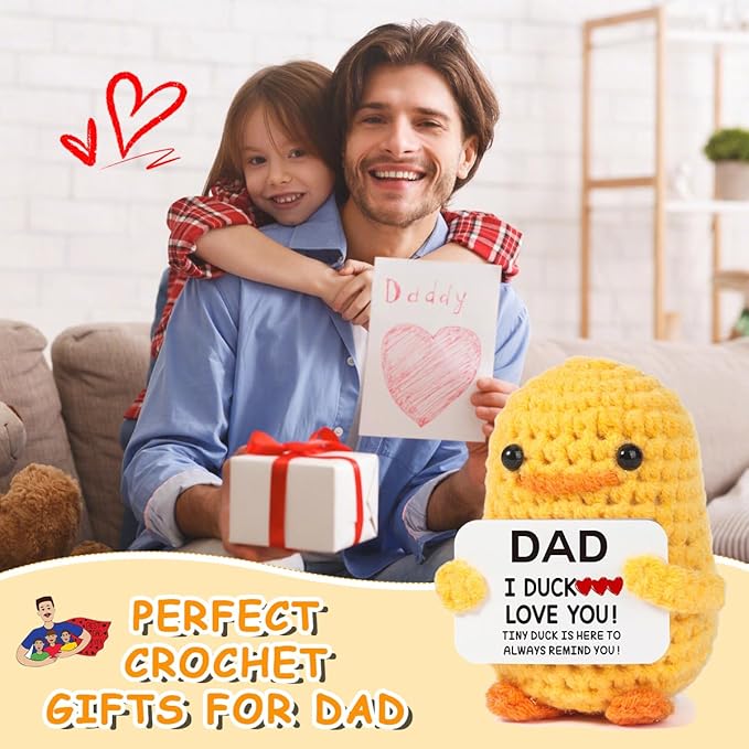 AICase for Easter Basket Stuffers Decor Fathers Day Dad Gifts from Daughter Son Wife Positive Duck Gifts Emotional Support Nuggets Inspirational Crochet Animals Handmade Birthday Present for Daddy