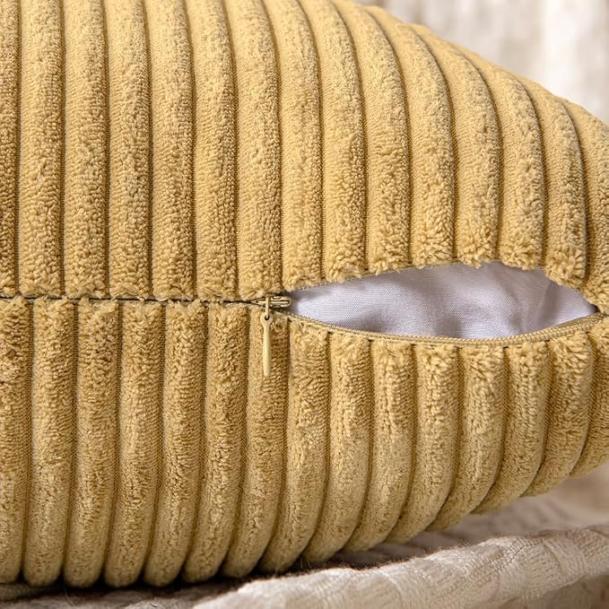 MIULEE Cream Yellow Decorative Throw Pillow Covers for Couch 18x18 Inch | 2 Pack, Boho Farmhouse Pillow Covers, Soft Cross Corduroy Patchwork Textured Cushion Cases For Bed Sofa