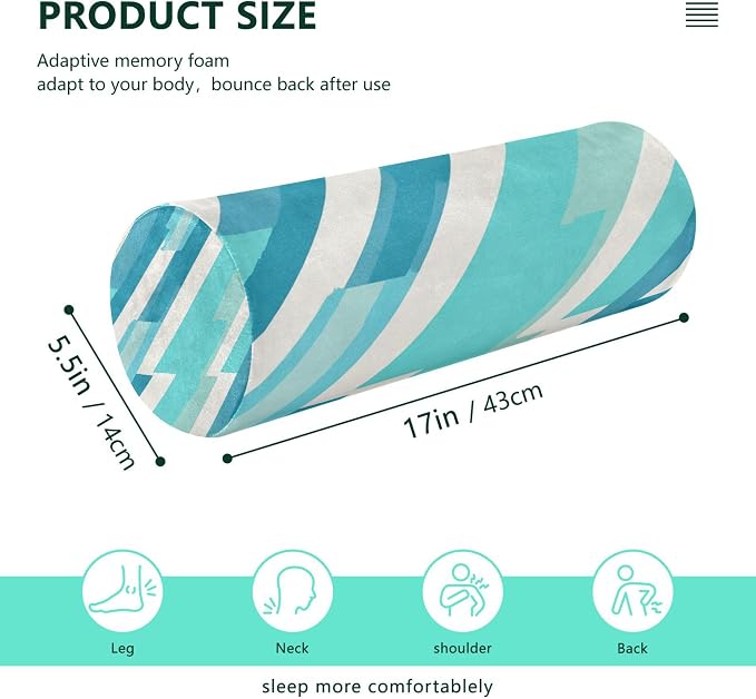 Bolster Pillow Cotton Neck Roll Pillow for Sleeping Outdoor Round Pillows Cylinder Pillow Decorative Cervical Pillow Covers with Zipper Cyan Stripe