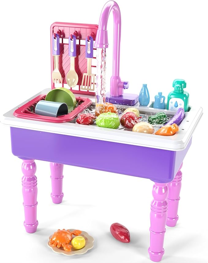 Play Kitchen Sink Toys, Electric Dishwasher Playing Toy with Running Water, Play Food & Tableware Accessories, Kitchen Set Toys, Role Play Sink Set for Toddlers Kids Boys Girls