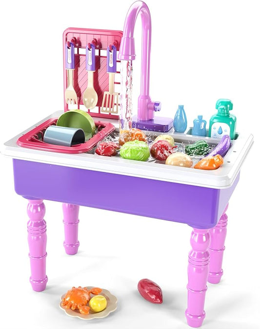 Play Kitchen Sink Toys, Electric Dishwasher Playing Toy with Running Water, Play Food & Tableware Accessories, Kitchen Set Toys, Role Play Sink Set for Toddlers Kids Boys Girls