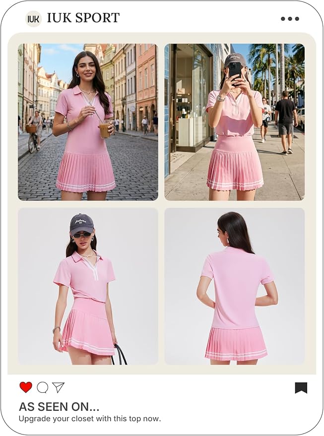 Women 2 Piece Tennis Skirt Set Pleated Golf Outfit, Polo V-Neck Athletic Dress Alternative Skort Set for Pickleball Pockets