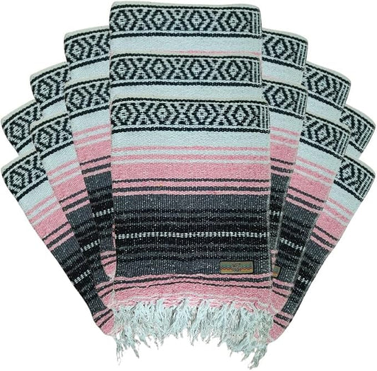 Open Road Goods Bulk Falsa Blankets - Handwoven Authentic Mexican Falsa - Great for Weddings, Yoga, Beach, Picnics, or Mexican Throw! (Pink, 15 Pack)