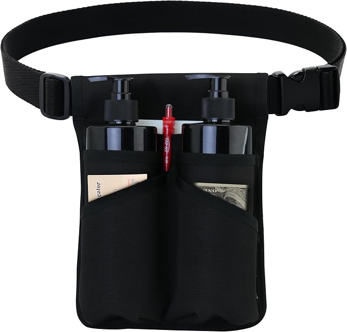 Tuhaoge Massage Bottle Bag,Massage Oil Holster for 2 Bottle s,Lotion Holster,Massage Therapist,Massage Oil Holster, Massage Lotion (TH-XJ-2 bottle-Black)
