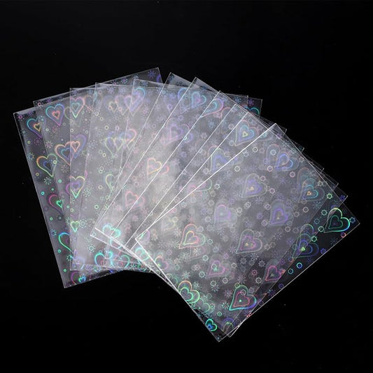 400pcs Love Heart-Shape Photocard Sleeves, 9.1x6.5cm/3.58x2.56in Holographic Foil Card Protector Covers for Trading Cards Photocards