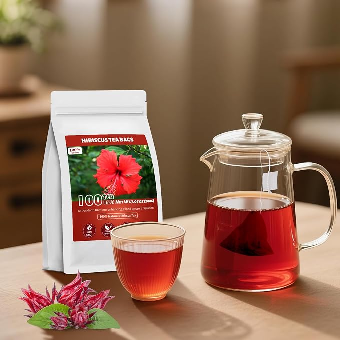 Hibiscus Tea Bags, 100% Natural Hibiscus Flowers Herbal High Blood Pressure Tea Bags, No Sugar/Gluten, Caffeine Free-100 Count (Pack of 1)