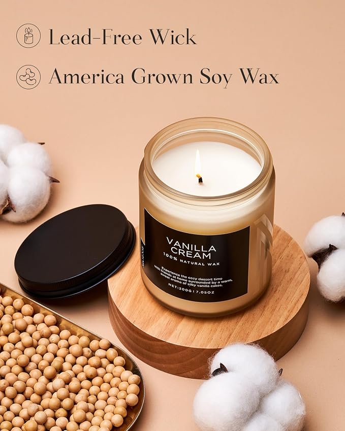 M&SENSE Vanilla Candles for Home, 7.05oz All Natural Organic Soy Wax, 50 Hours Non Toxic Clean Burn, Cute Scented Candle for Stress Relief Relaxing, Aromatherapy Gift for Women Men