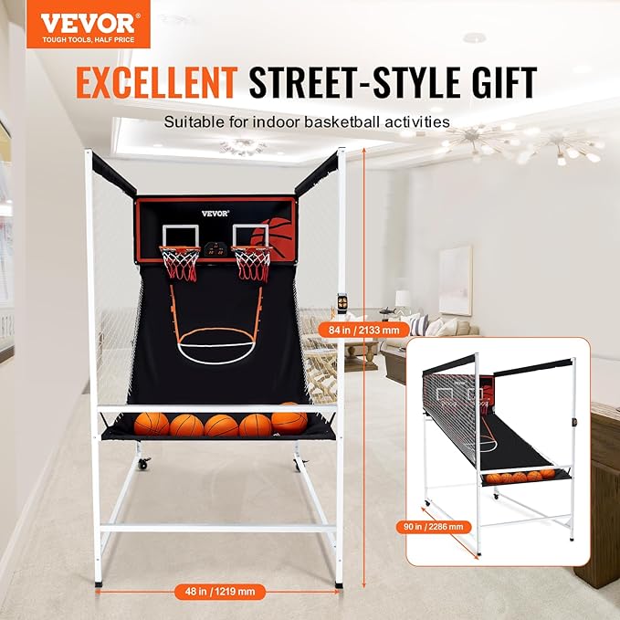 VEVOR Basketball Arcade Game Indoor, 2 Player Indoor Basketball Game, Home Dual Sport with 8 Game Modes, Electronic Scoreboard, and Inflation Pump,Adults