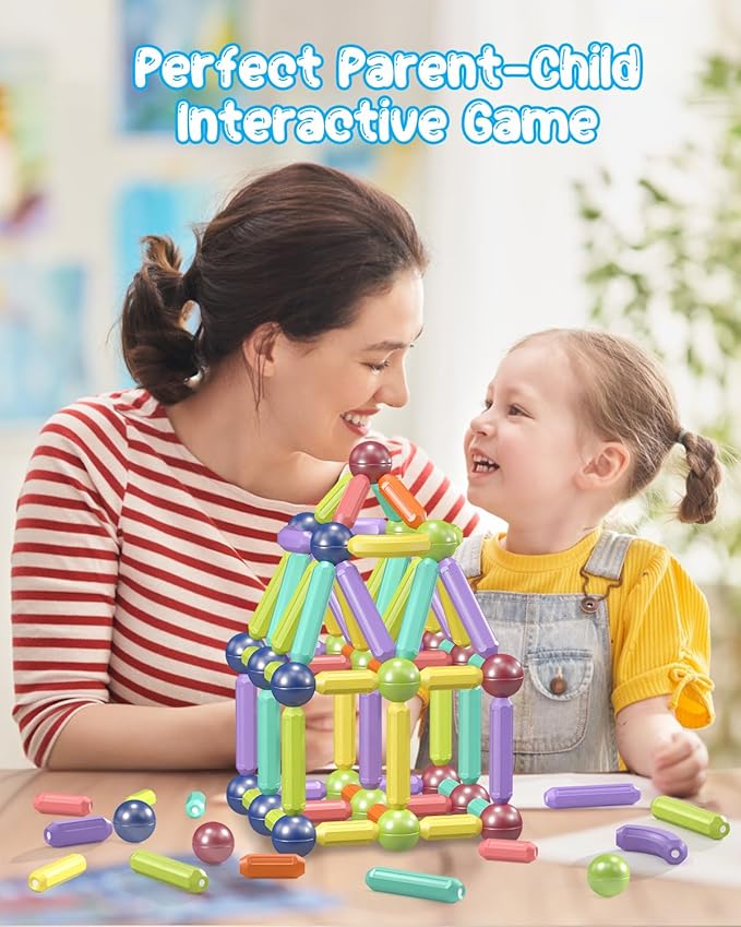 Magnet Toys Magnetic Building Blocks, STEM Starter Toys for Kids Age 3-5 Preschool, Montessori Learning Magnetic Sticks and Balls, Gift for Christmas Birthday (72PCS)