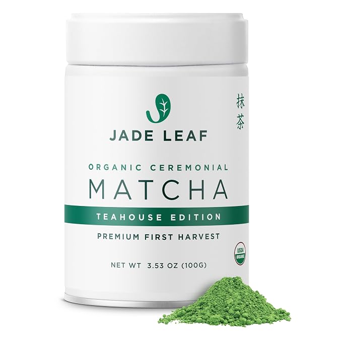Jade Leaf Matcha Organic Ceremonial Grade Teahouse Edition Matcha Powder - 100% Pure Japanese Premium First Harvest Green Tea for Ceremonies, Usucha, Lattes 100g / 3.53 Ounce Tin (Pack of 1)