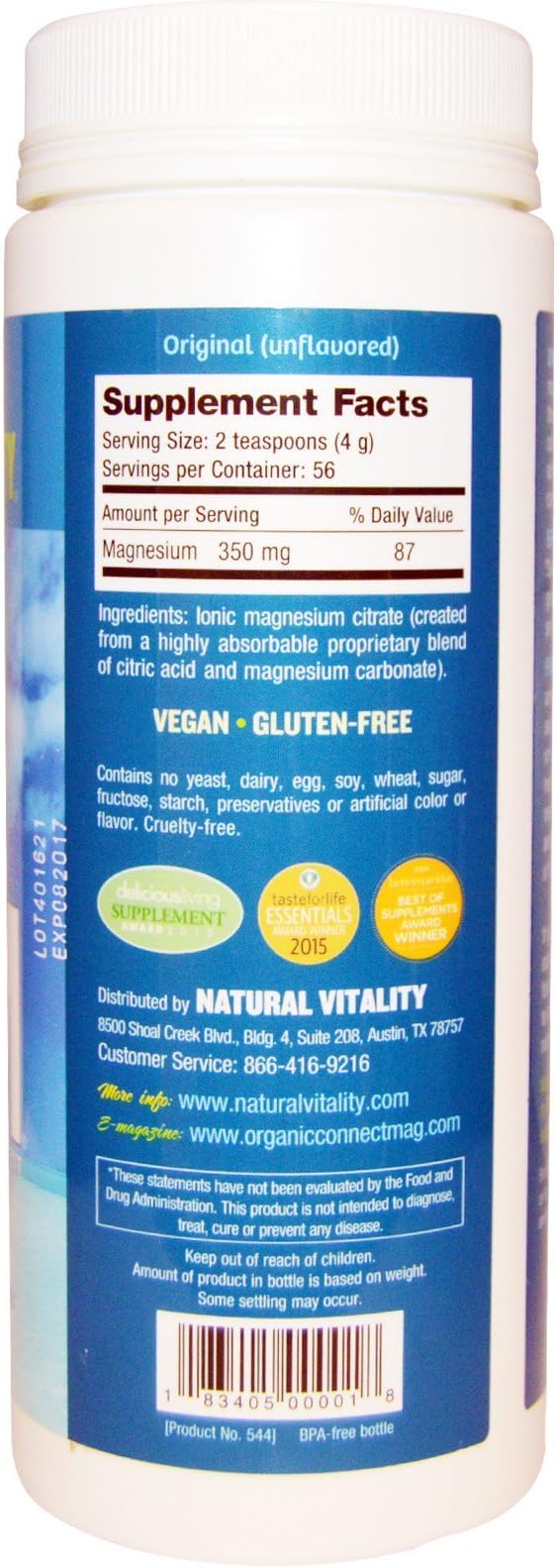 Natural Vitality Calm, Magnesium Citrate Supplement, Anti-Stress Drink Mix Powder, Unflavored - 8 Ounce (Packaging May Vary)
