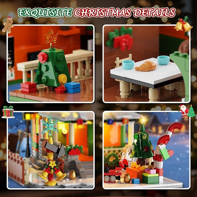 Advent Calendar 2025 Christmas House Mini Building Set with Light, 24 Days Countdown Snow Village Building Block Kit with Santa Claus Sleigh, Holiday Building Toy Gift for Adults Boys Girls 14+