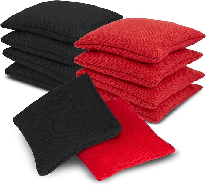 RAINFLOW 8 PCS Cornhole Bags - Bean Bags for Cornhole, 4 Black and 4 Red for Tossing, Game, Outdoor, Wedding, Sports, Party(Black & Red)