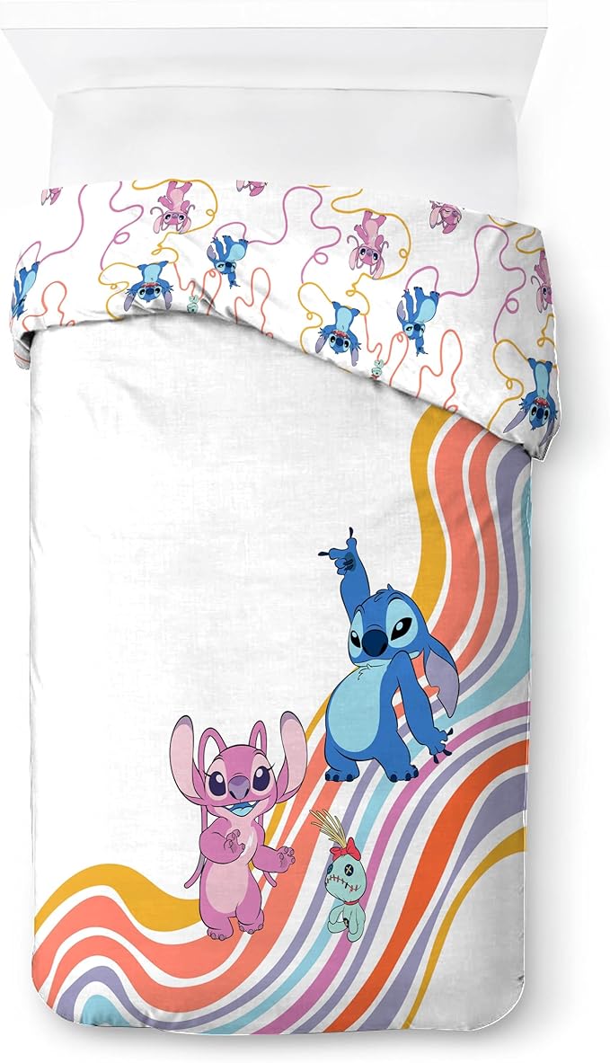 Jay Franco Duvet Cover Set – 2 Piece Comforter Cover and Sham Set, Super Soft Cozy Kids Bedding (Insert Not Included) White - Lilo and Stitch, Twin