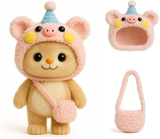 17cm Doll Clothes Outfit (No Doll), Stylish Cute Plush Doll Clothes with Designer Accessories, Doll Outfit for Girl, Pink Pig Style