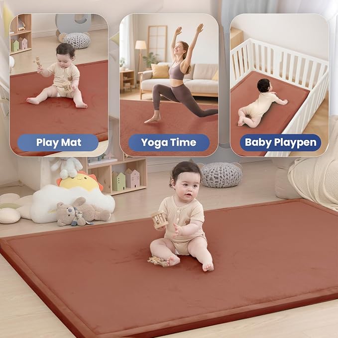 Huloo Sleep Ultra Soft Baby Play Mat for Floor,1.3" Thick Elasti-Foam 50x50 Playpen Mat for Toddlers Infant Kids,Non-Slip Backing Safe for Crawling&Tummy Time,Tatami Style （Brick）