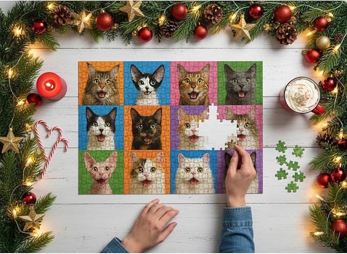 1000 Pieces Jigsaw Puzzles for Adults, Animal Series - Detailed Wildlife Art, Educational Family Game, Large 28" x 20", Great Gift for Animal Lovers & Home Decor（Cat Gallery）