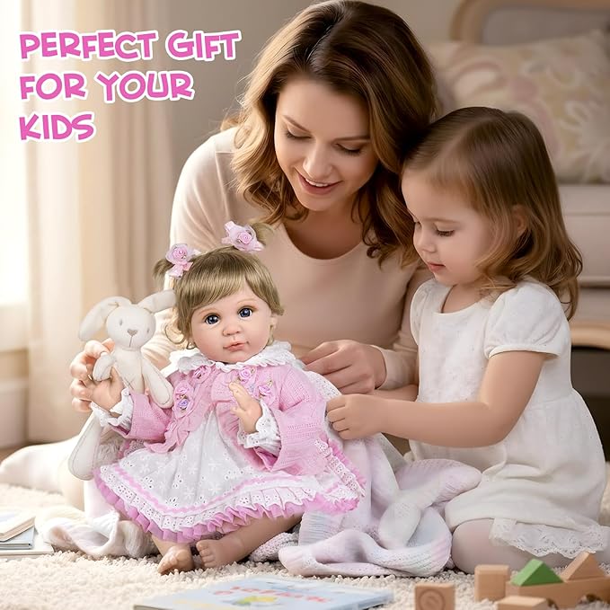 Aori Reborn Baby Dolls 22 Inch - Realistic Baby Doll for Kids 3+ Years - Lifelike Newborn Baby Girl with Pink Outfit - Handmade Cloth Body Reborn Toddler for Gift, Collection & Role Play