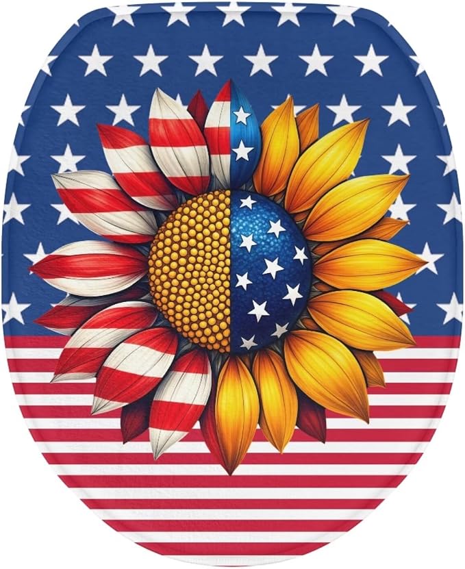 American Flag Toilet Seat Cover with Elastic Band 4th of July Decorations Purple US 250 Years Toilet Seat Dust Cover Soft Bathroom Replacement Easy to Clean