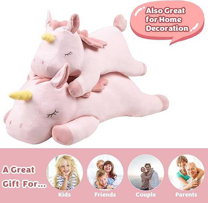 My OLi 24'' Unicorn Stuffed Animal Pillow Plush Toy Cuddle Plushie Soft Hugging Pillow Gift for Kids Adults