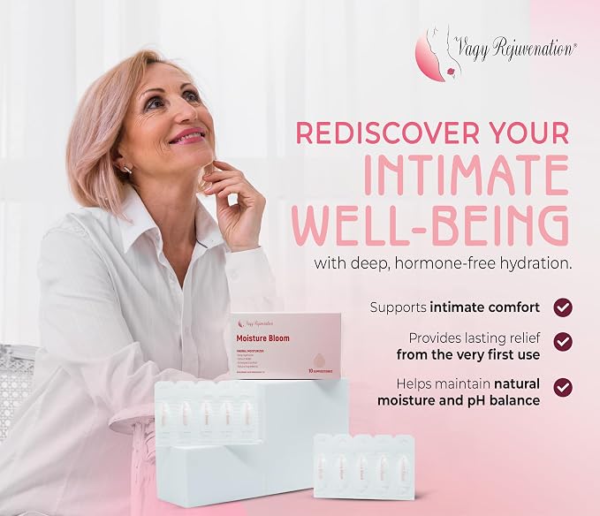 Vagy Rejuvenation Moisture Bloom Vaginal Moisturizer with Hyaluronic Acid & Aloe Vera – Hormone-Free Hydration for Dryness – 10 Vaginal Ovules