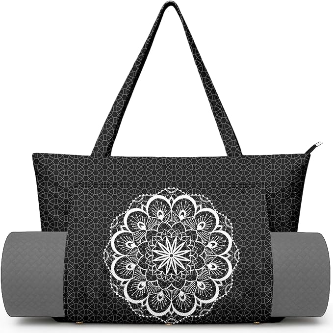Yoga Bag for Women, Large Canvas Yoga Mat Tote Bag with Yoga Mat Carrier - Large Mat Pocket Fitness Tote for Pilates, Gym, Travel, Office & Beach