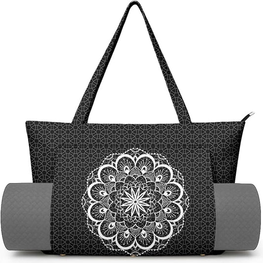 Yoga Bag for Women, Large Canvas Yoga Mat Tote Bag with Yoga Mat Carrier - Large Mat Pocket Fitness Tote for Pilates, Gym, Travel, Office & Beach