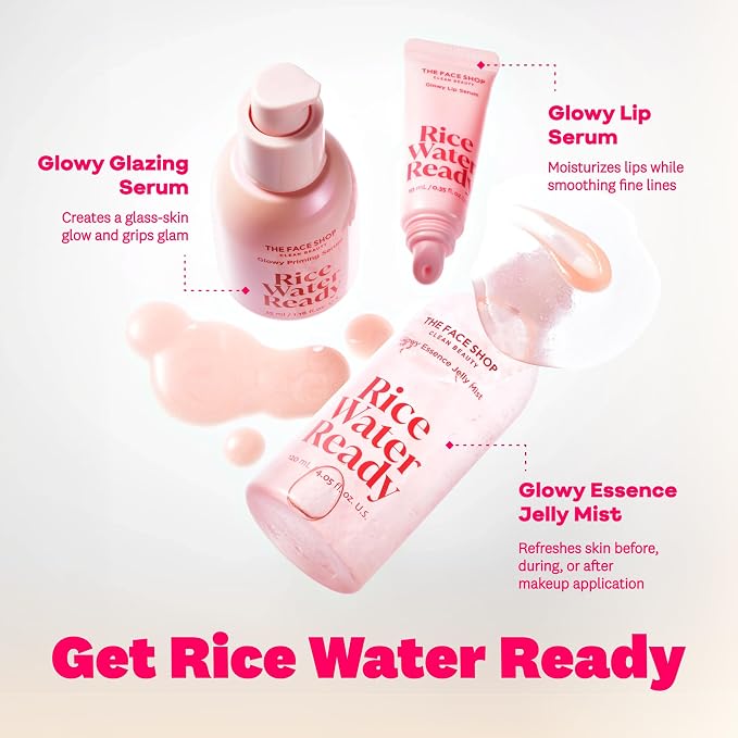 The Face Shop Rice Water Ready Glowy Essence Jelly Mist, Korean Skin Care, Skin Prep for Makeup with Peptides, Hydrating & Boosts Radiance
