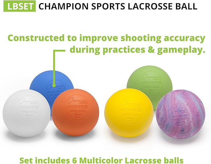 Champion Sports Lacrosse Balls – Official Size SEI Certified, Multi-Color Packs of 3, 6, or 12 for Practice & Games