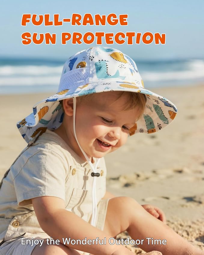 Toddler Baby Sun Hat Kids Summer Beach Essentials Adjustable Beach Hats with Bucket Wide Brim for Boys Girls Age 0-14 Years