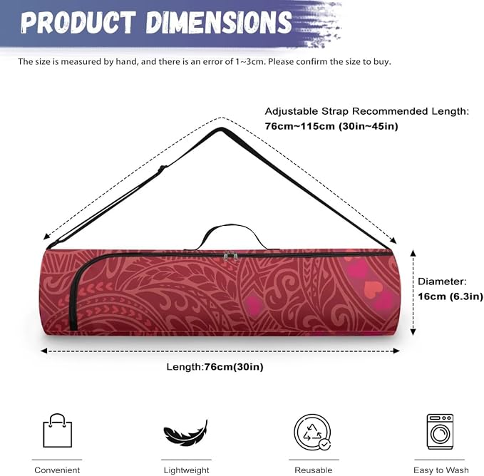 Yoga Mat Bag with Adjustable Shoulder Strap and Handle Zipper, 30in Wide x 6.3in Diameter for Yoga Mat Storage