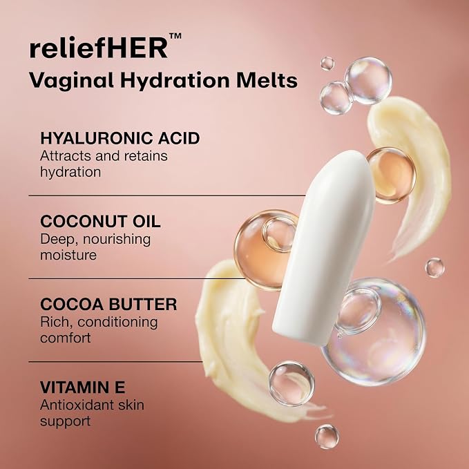 Joylux reliefHER Hydration Melts, Moisturizing Vaginal Suppositories with 15mg Hyaluronic Acid (3X More HA), Non-Hormonal, Supports Intimate Hydration, 10 Melts
