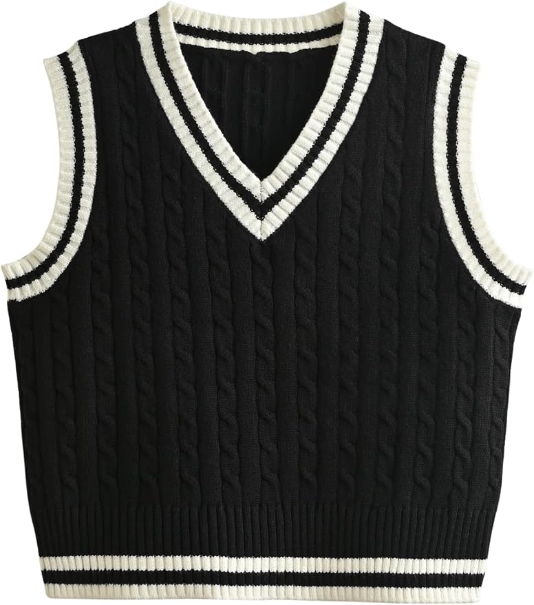 Women's Sweater Vest,Y2K Sleeveless Pattern Preppy Style Knitted Crop Tank Top for Girl