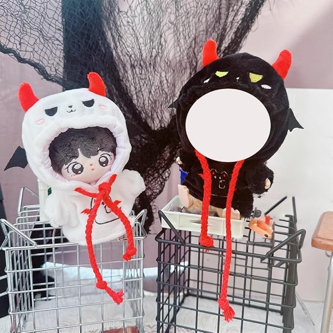 niannyyhouse 10cm-15cm Plush Doll Clothes Black White Ghost Hoodie 17cm Doll Dress Up (White)