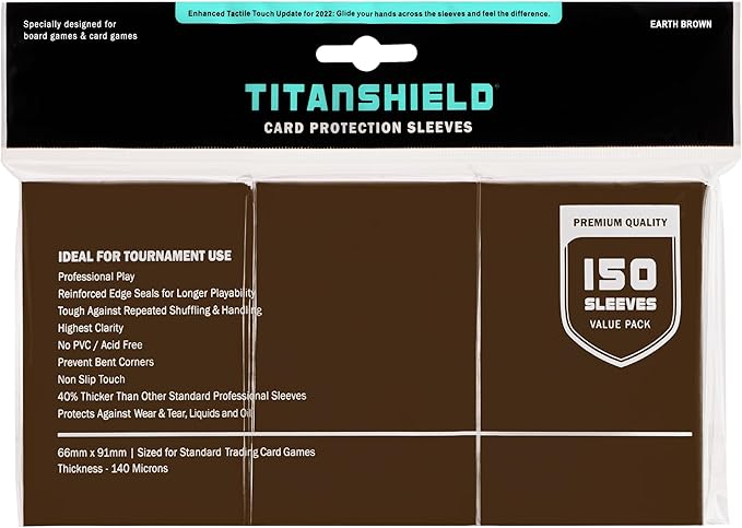 TitanShield Premium Card Sleeves | Compatible with Pokemon, One Piece, Lorcana, Flesh & Blood, & Magic The Gathering MTG | (150 Sleeves - Standard) (1, Earth Brown, Standard | 66x91mm)