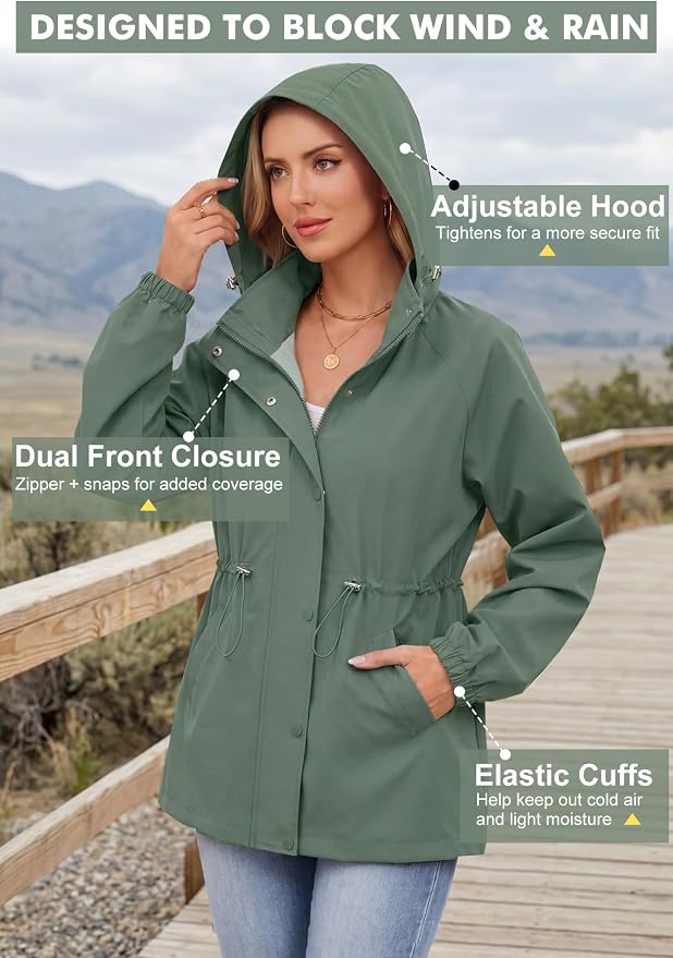 Zando Rain Jacket Women Waterproof - Lightweight Rain Coat with Hood Windbreaker Trench Raincoat for Women 2026 S-2XL