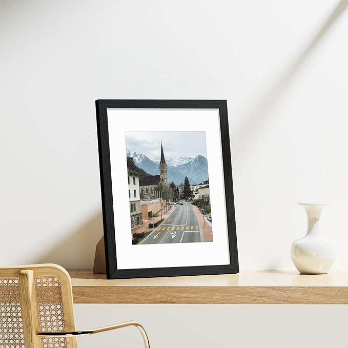 Vittanly 11x14 Picture Frames Set of 9 for Wall Mounting, Black&Brown&Grey | Display Pictures 8x10 with Mat or 11x14 without Mat, Engineered Wood with Shatter Resistant Plexiglass, Gallery Photo Frames