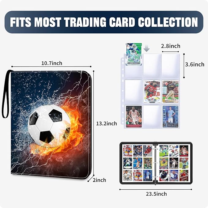 Trading Card Binder with Sleeve, 900 Pockets Soccer Card Binder Sports Cards Storage Organizer for Football Baseball or Game Trading Cards with 50 Removable Sleeves Cards Collector Album