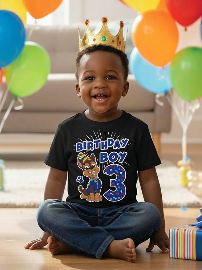 Paw Patrol Chase 3rd Birthday Boy Shirt - Toddler T-Shirt Gift Outfit for Party - Clothes for 3 Year Old Boys