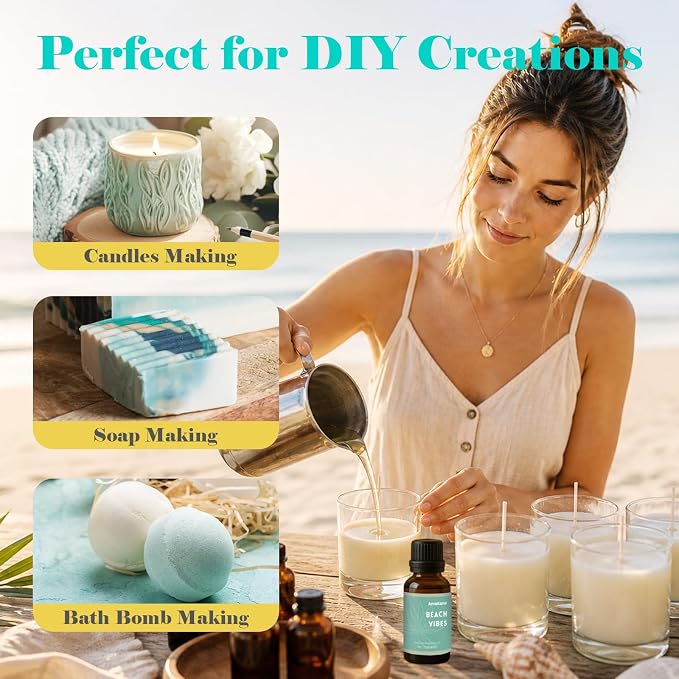 AmaKane Beach Vibes Fragrance Oil for Aromatherapy, Beach Essential Oil for Diffusers for Home, DIY Candle Making Scents, Summer Fragrance Oil for Soap Making, 30ml