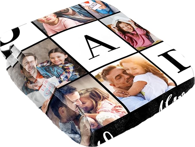SHIPS NEXT DAY Personalized Fathers Day Birthday Gifts from Daughter Son Kids Wife Custom Photos Blanket with PictureText Customized Father's Day Christmas Dad Husband Grandpa Papa Unique Gifts