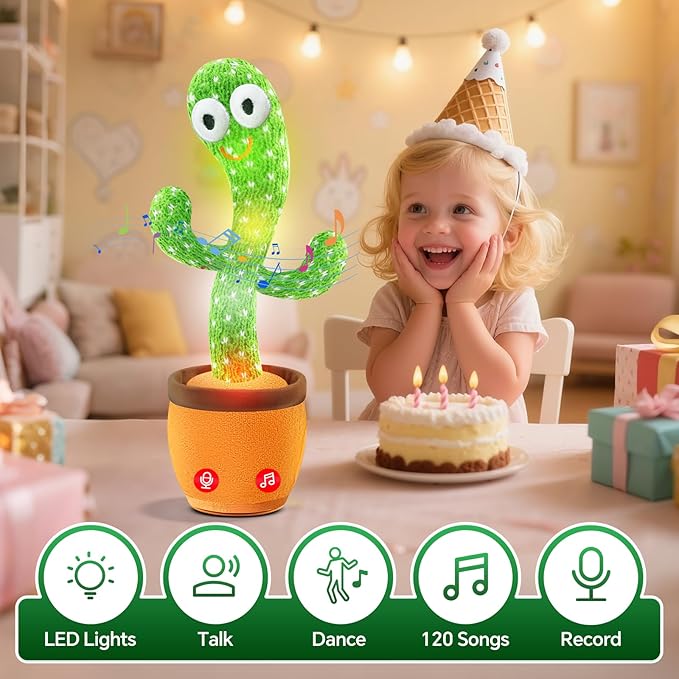 Dancing Talking Cactus Toy,Silly Baby Stocking Stuffers for Kids,Interactive LED Repeat Record Singing Wriggle Mimicking Girls Boys Toddler Toys,2025 Top Christmas Unique Gifts 120 Song Green