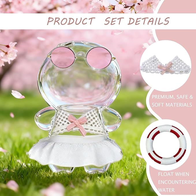 Swimsuit Party for 17cm Doll(No Dolls),5-Piece Set Including Clothes, Skirt, Pink Glasses, Pink Swimming Ring and Bell, Swimsuit Set, hot Party Style, Summer Beach Style, Pink Bow Outfit