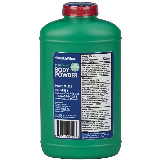 HealthWise Medicated Extra Strength Body Powder | .8% Menthol | Talc Free | Anti-Itch Healing Relief | Cools Skin | Absorbs Moisture | 10 oz (283g)