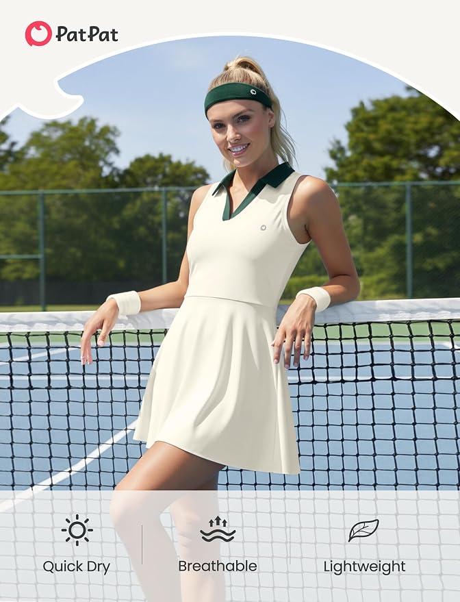 PATPAT Girls Athletic Dress Tennis Summer Outfit with Headband & Shorts | Quick-Dry RapidAir-C Fabric, Lightweight Breathable Golf Dress, Sweat-Wicking 2 Piece sets, Two Hidden Pockets