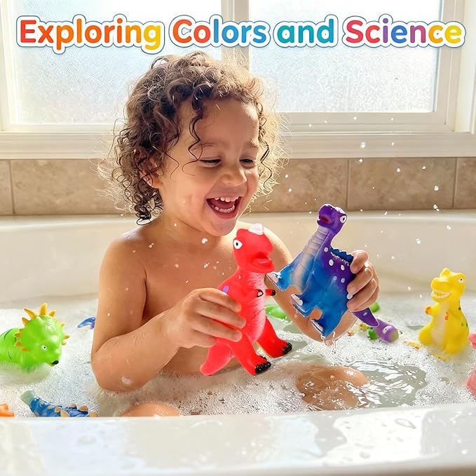 Color Changing Dinosaur Bath Toys: Mold Free No Hole Bathtub Toys for Toddlers 1-3 2-4 - Fun Kids Dinosaur Toys for Boys Girls Ages 3-5