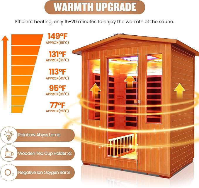 Outdoor Sauna 4 Person Dry Infrared Sauna with Red Light Wood Personal Spa Room Low-EMF 2600W 240V Abysmal Lamp Bluetooth Speakers 62.2"x46.9"x81.9"
