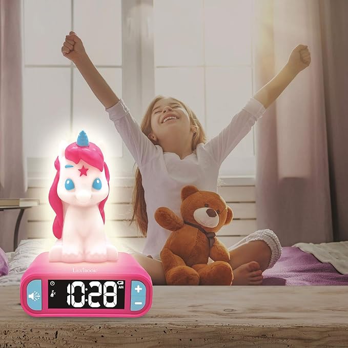 LEXiBOOK - Unicorn Digital Alarm Clock for Kids with Night Light, Snooze and Unicorn Sound Effects, Childrens Clock, Luminous Unicorn, Pink Colour - RL800UNI