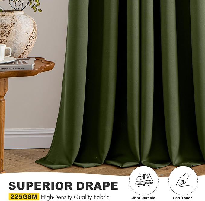 MIULEE Blackout Curtains for Bedroom 2 Panels 50 x 84 Inch Long Olive Green | Thermal Insulated, Living Room Darkening Grommet Drapes, Noise Reducing, Light Blocking Window Treatments